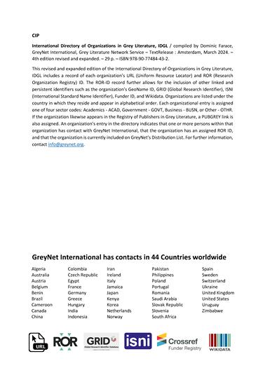 IDGL, International Directory of Organizations in Grey Literature 2024