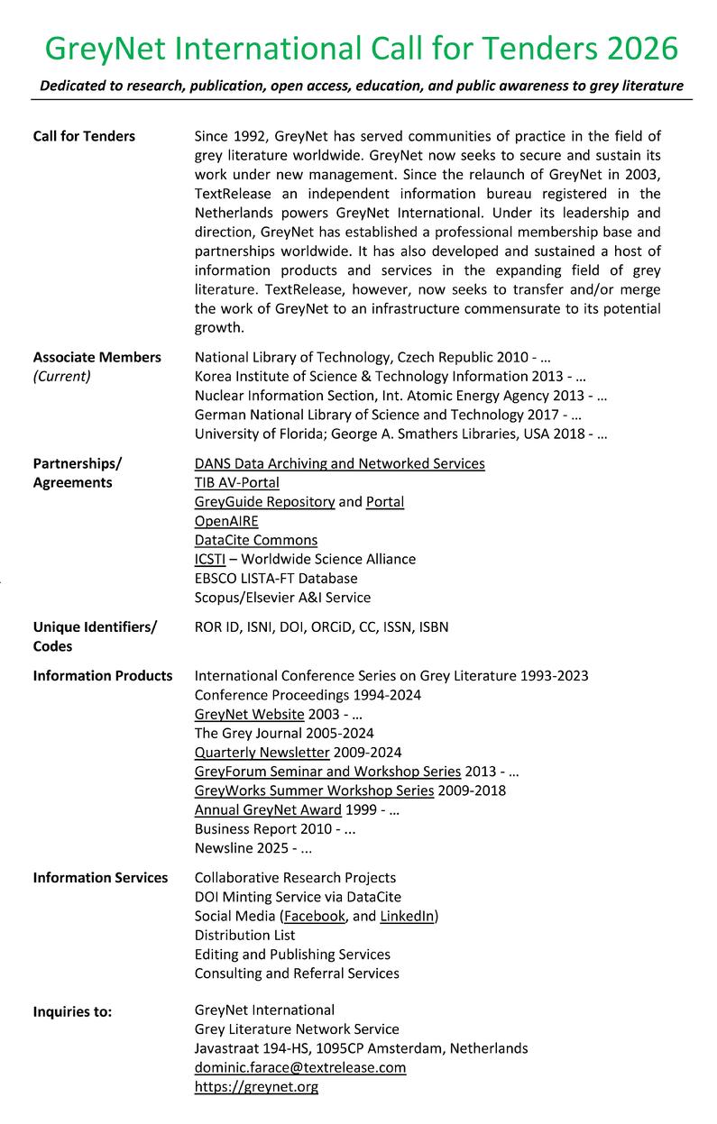 GreyNet Call for Tenders 2026
