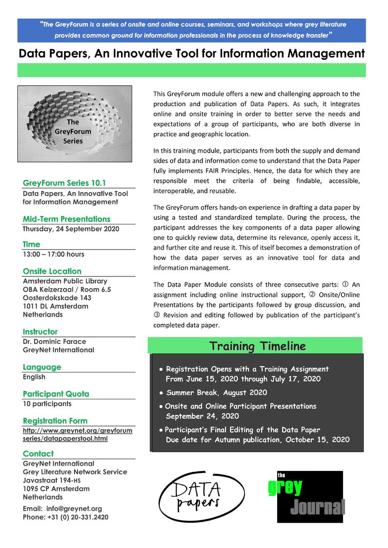Data Papers - An Innovative Tool for Information Management