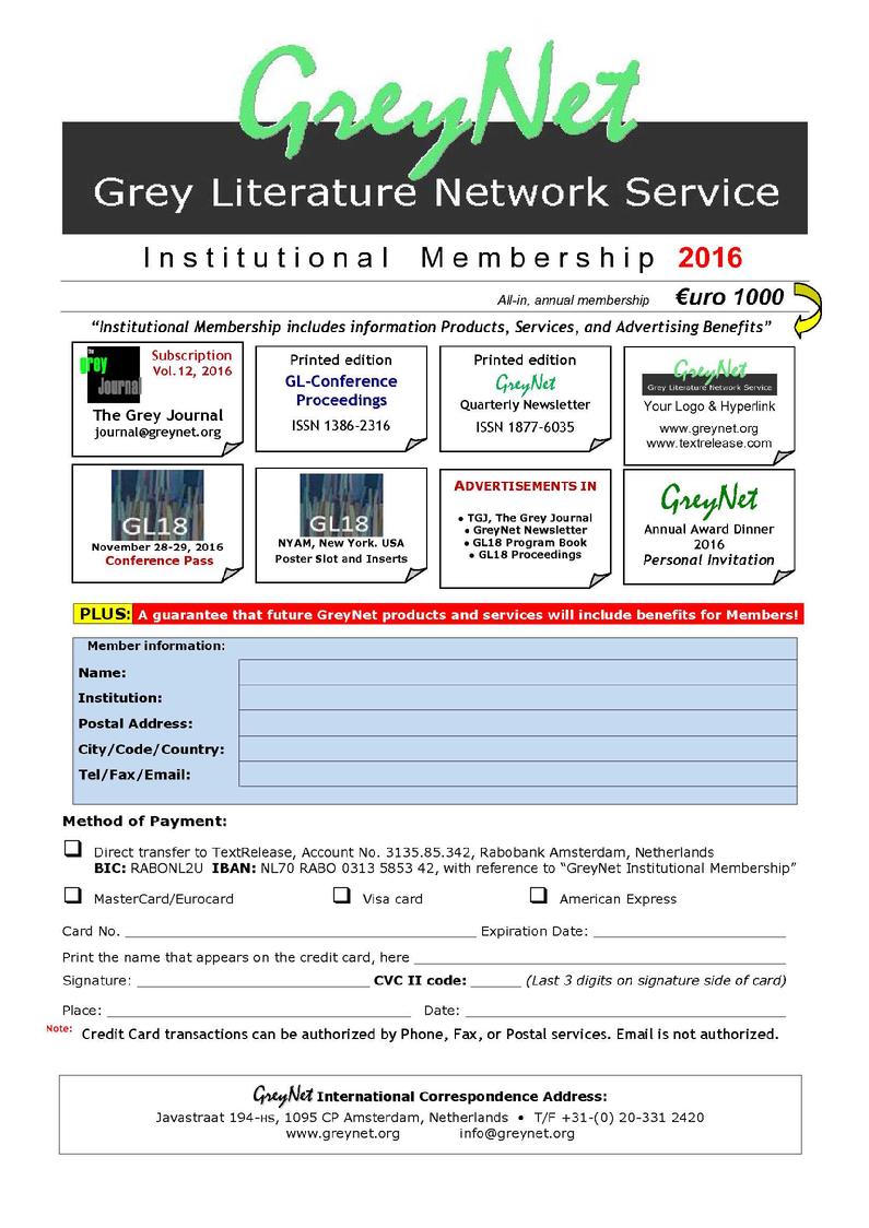 GreyNet Institutional Membership 2016
